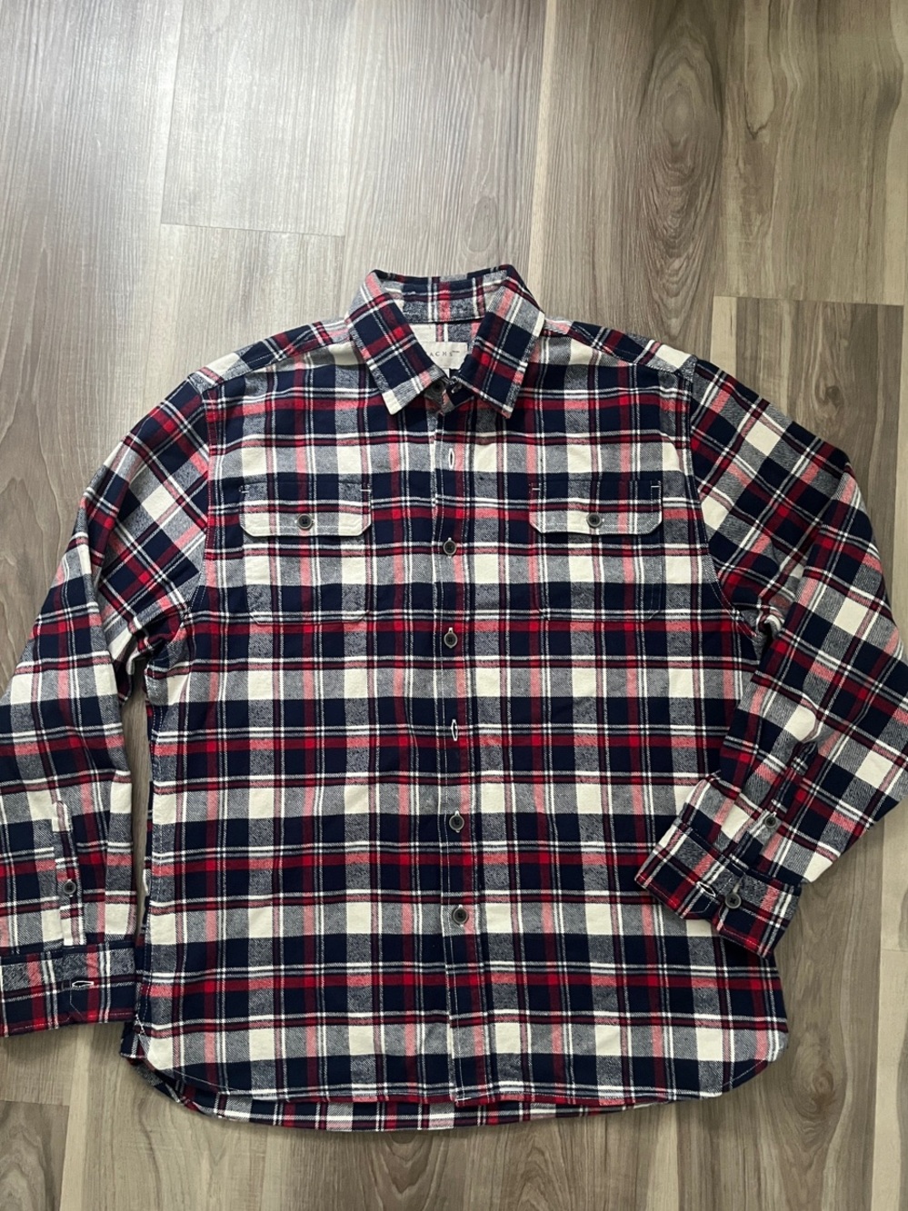 Jachs Men's Navy, Red & White Plaid Button-Down Shirt 100% Cotton